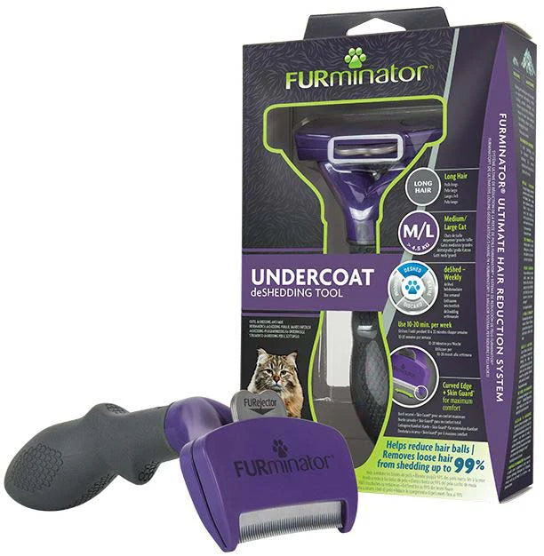 Furminator perie DeShedder pentru pisici de talie Medie/Mare cu par lung Undercoat, marimea M/L