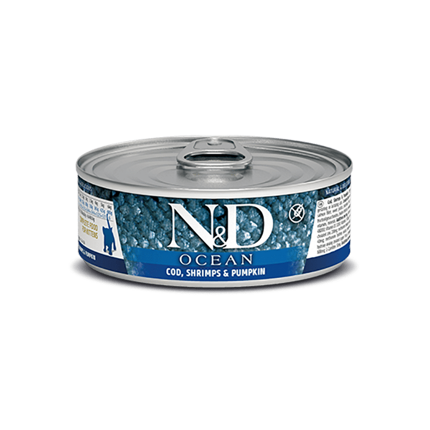 Hrana umeda pentru pisoi - Farmina N&D Kitten Ton, Cod, Crevete si Dovleac 70g
