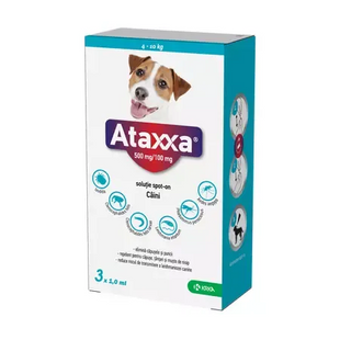 Antiparazitar spot-on pentru caini 4-10 kg Ataxxa 500mg/100mg, 1 pipeta, Krka