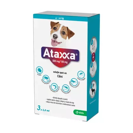 Antiparazitar spot-on pentru caini 4-10 kg Ataxxa 500mg/100mg, 1 pipeta, Krka