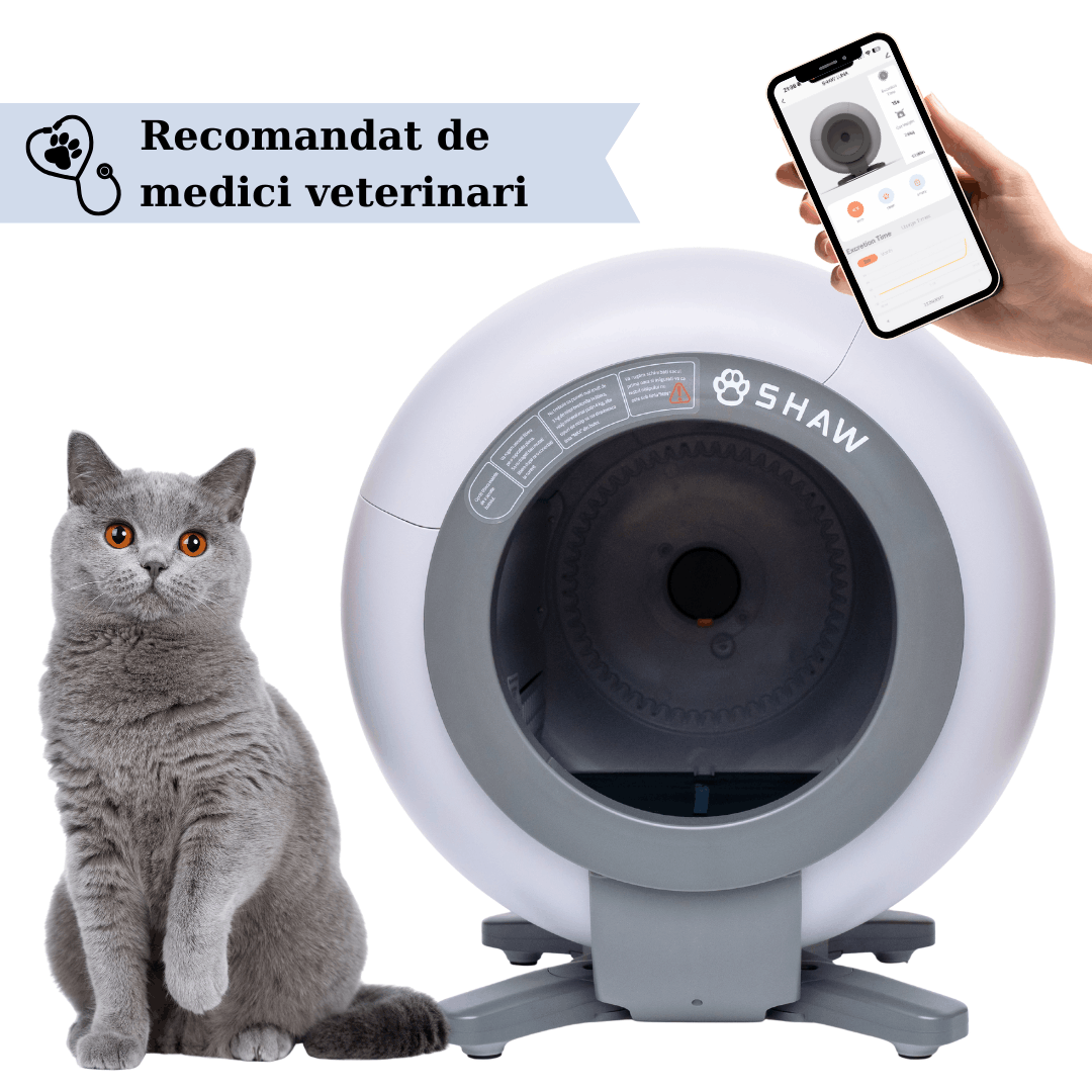 Litiera automata smart SHAW® LUNA pentru pisici, auto-curatare, izolare mirosuri, aplicatie mobila, 9L