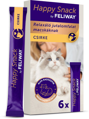 Gustari Lichide pentru Pisici Feliway Happy Snack cu Somon 6x15g, Recompensa Calmanta si Delicioasa pentru Pisici