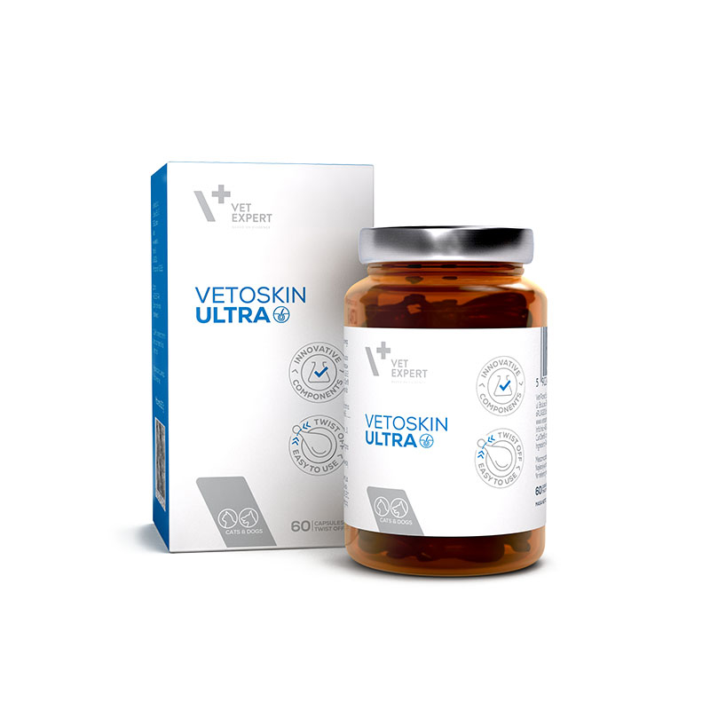 Vet Expert VetoSkin Ultra Supliment Piele si Blana Caini si Pisici, Capsule Twist-Off, 60 caps