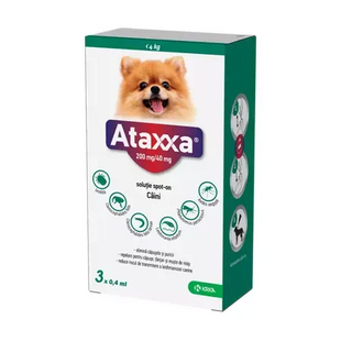 Antiparazitar spot-on pentru caini sub 4 kg Ataxxa 200mg/40mg, 1 pipeta, Krka