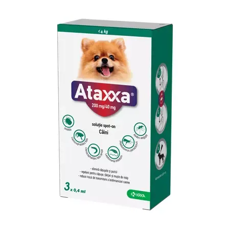Antiparazitar spot-on pentru caini sub 4 kg Ataxxa 200mg/40mg, 1 pipeta, Krka