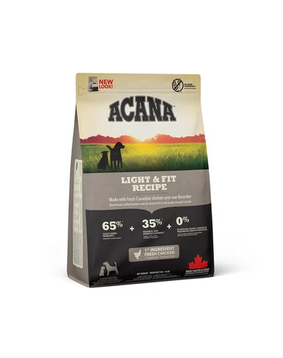 Hrana uscata caini adulti Acana Light & Fit 2kg pentru controlul greutatii, bogata in proteine premium si fara cereale