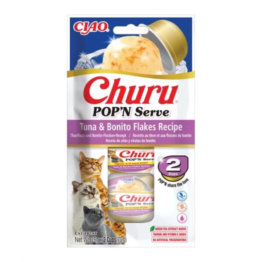 Recompense (capsule) pentru pisici cu ton si fulgi de bonito Churu Cat Pop'n Serve, Inaba