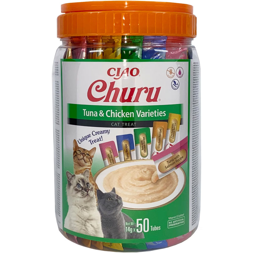 Mix plicuri cremoase pentru pisici, cu ton si pui -  CHURU Cat Tuna & Chicken Varieties 50pcs