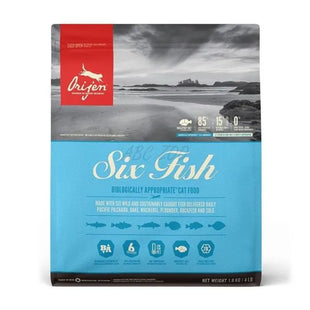 Hrana uscata pisici adulte Orijen Six Fish 1.8kg cu 6 tipuri de peste, fara cereale, bogata in proteine animale premium