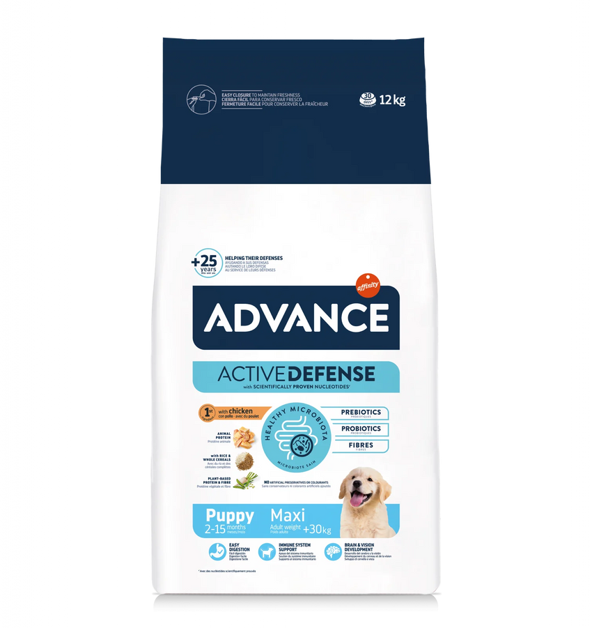 ADVANCE Dog Maxi Puppy Protect 12 kg – Hrana uscata pentru catei de talie mare, protectie digestiva si imunitate