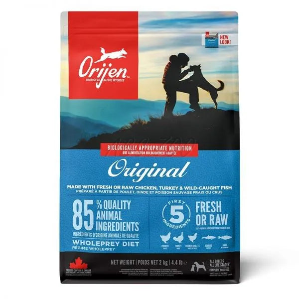 Hrana uscata caini adulti Orijen Original Dog 2kg cu pui si curcan, fara cereale, bogata in proteine animale premium