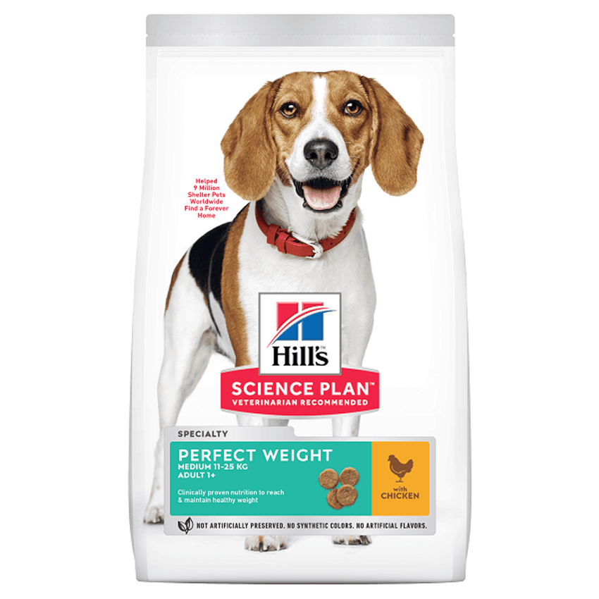 Hrana Uscata pentru Caini Talie Medie Hill’s Science Plan Perfect Weight cu Pui 2kg, Control Greutate si Masa Musculara