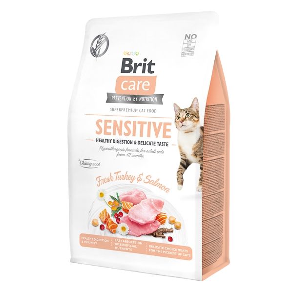 Hrana uscata pentru pisici sensibile cu digestie delicata - Brit Care Cat GF Sensitive Healthy Digestion & Delicate Taste 7kg