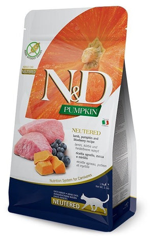 Hrana uscata pentru pisici sterilizate - Farmina N&D Pumpkin Pisica Neutered Adult Miel si Afine 1,5kg