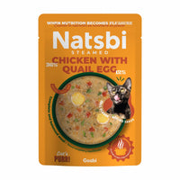 Hrana umeda pentru pisici cu pui la abur si ou de prepelita Natsbi Cat, 80g