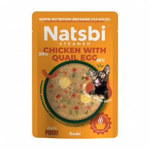 Hrana umeda pentru pisici cu pui la abur si ou de prepelita Natsbi Cat, 80g