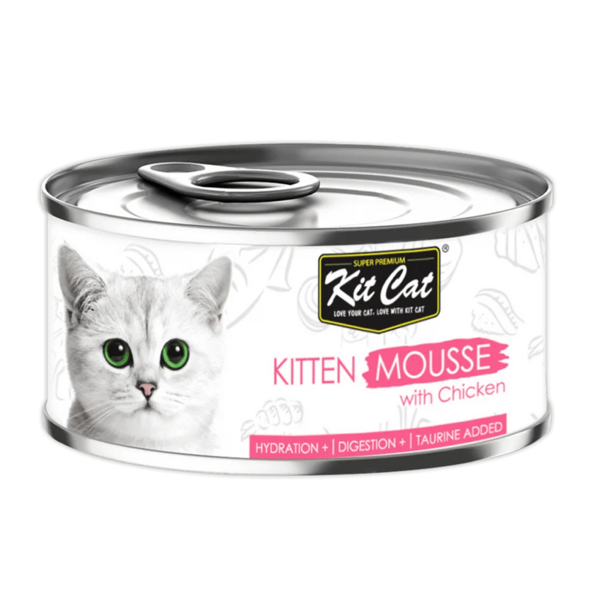Kit Cat Hrana Umeda Pui Pisica Kitten Mousse, cu Pui, Fara Cereale, pH Echilibrat, 80g