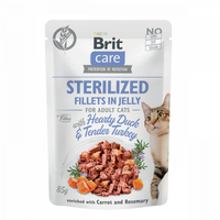 Hrana umeda pentru pisici sterilizate, cu rata si curcan - BRIT Care Cat Sterilized Fillets in Jelly Hearty Duck & Turkey 85g