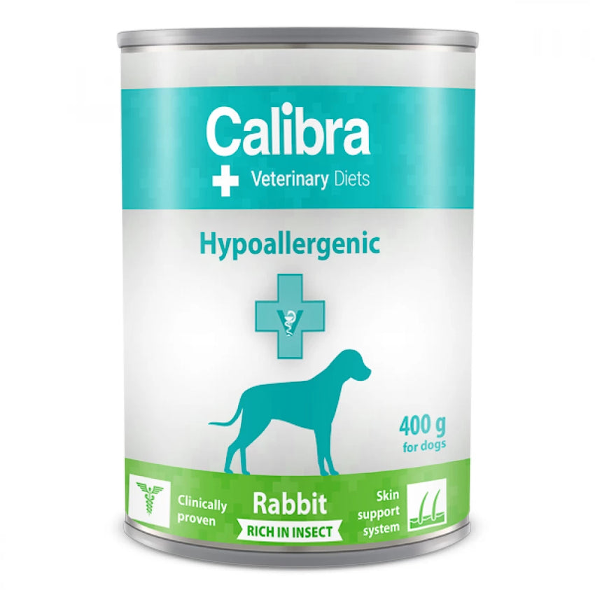 Hrana umeda dietetica hipoalergenica pentru caini cu iepure si insecte Calibra Veterinary Diets Hypoallergenic, conserva 400g