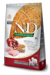 Hrana uscata pentru caini adulti - Farmina N&D Ancestral Grain Caine Adult Medium/Maxi Pui, Spelt, Ovaz si Rodie 2,5kg