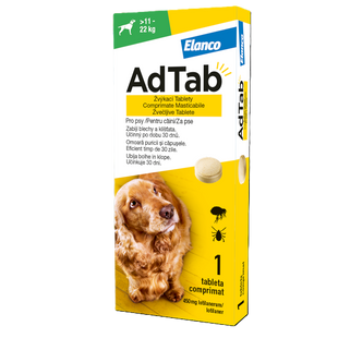 Antiparazitar oral pentru caini 11-22 kg AdTab Dog, 450 mg, 1 tableta, Elanco