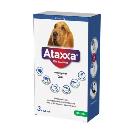 Antiparazitar spot-on pentru caini 25-40 kg Ataxxa 2000mg/400mg, 1 pipeta, Krka