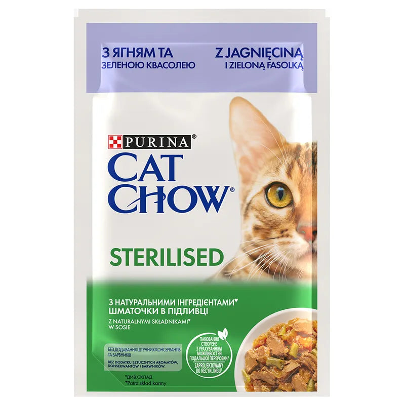 Purina Cat Chow Hrana Umeda Pisici Sterilizate, cu Miel in Sos, 85g
