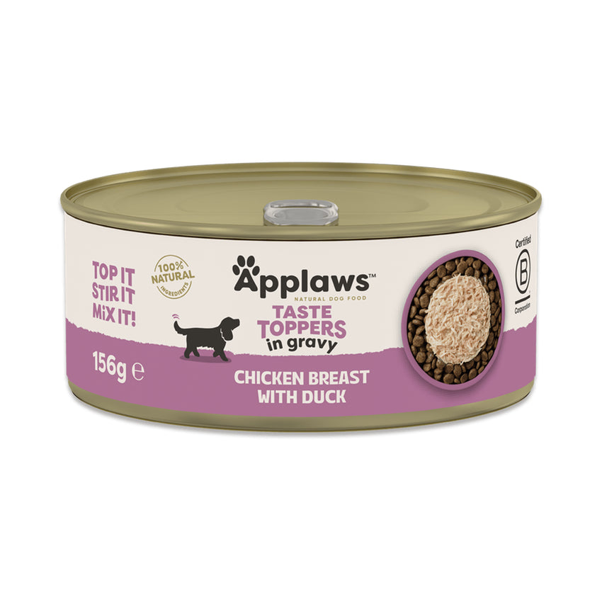 Topper hrana umeda pentru caini cu pui si rata in sos Applaws Dog, 156g