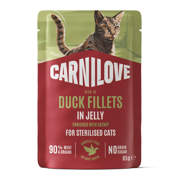 Hrana umeda pentru pisici, cu rata si catnip - Carnilove Cat Pouch Rich in Duck with Catnip 85g