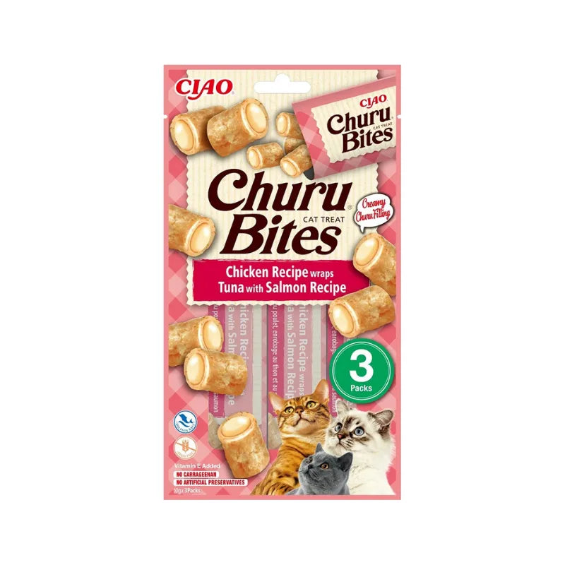 Recompense moi pentru pisici cu ton si somon Churu Cat Bites, Inaba