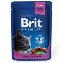 Hrana umeda pentru pisici cu pui si curcan Brit Premium Cat, plic 100g