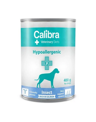 Hrana umeda dietetica hipoalergenica pentru caini cu insecte si somon Calibra Veterinary Diets Hypoallergenic, conserva 400g