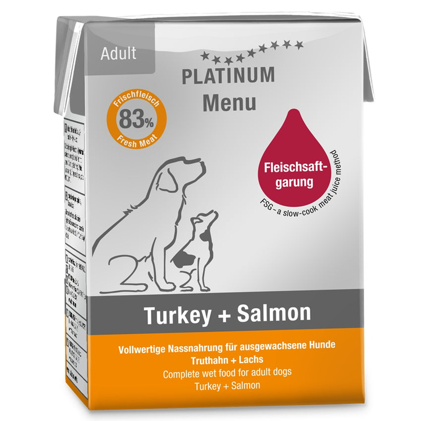 Hrana umeda caini Platinum Dog cu Somon si Curcan 185g