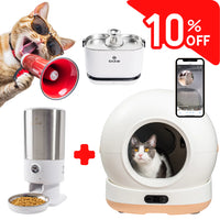 Kit Litiera Ultra View Bej, Hranitor PRO V3 cu camera Alb, Fantana de apa PRO V3 cu aplicatie Alb