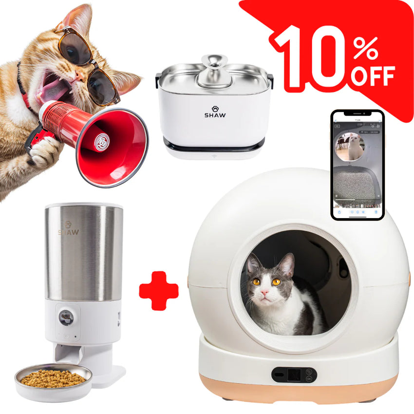 Kit Litiera Ultra View Bej, Hranitor PRO V3 cu camera Alb, Fantana de apa PRO V3 cu aplicatie Alb