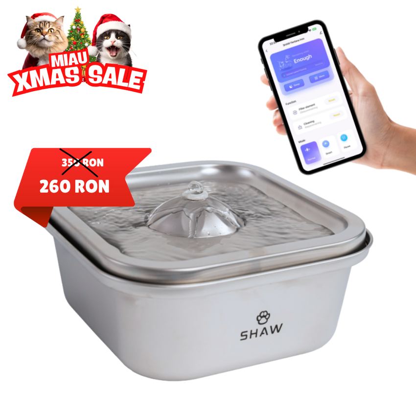 Fantana de apa smart SHAW® inox, aplicatie mobila, filtrare apa, 4L, argintiu