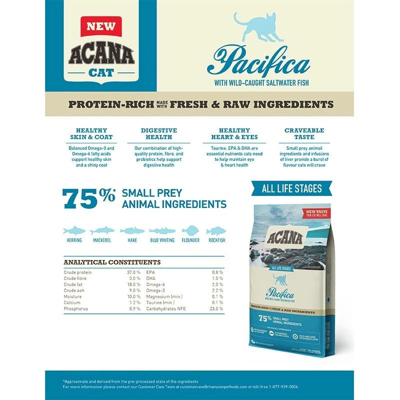 Hrana uscata premium fara cereale pentru pisici, cu peste oceanic, digestie usoara - ACANA Cat Pacifica