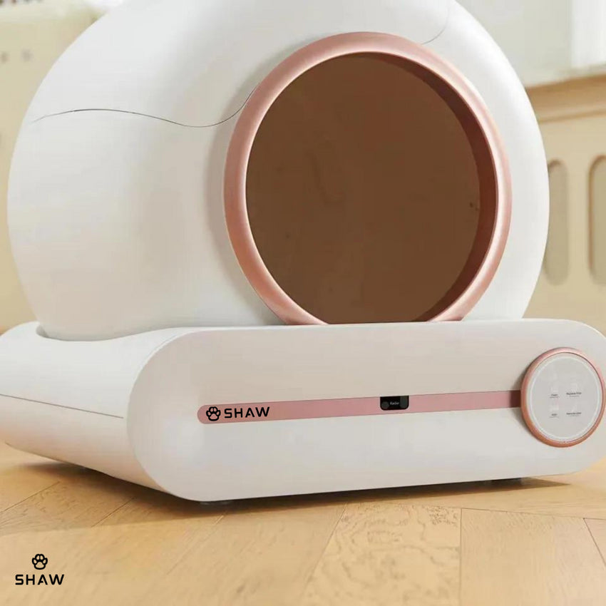 Litiera automata smart SHAW® ROZ pentru pisici, auto-curatare, sterilizare, aplicatie mobila, 9L
