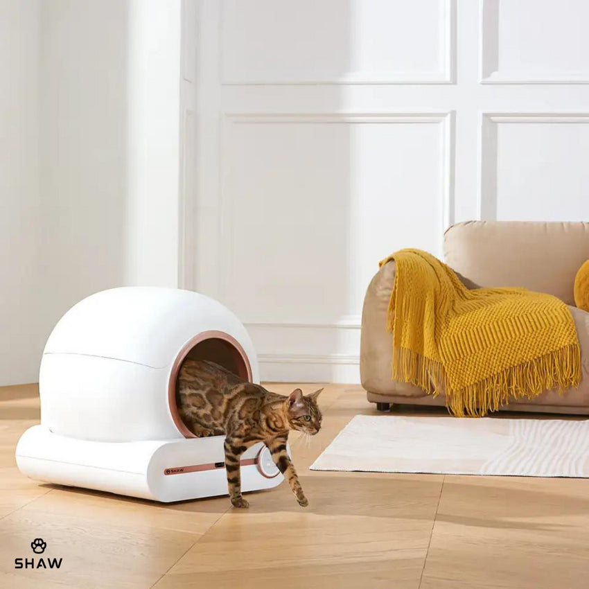 Litiera automata smart SHAW® ROZ pentru pisici, auto-curatare, sterilizare, aplicatie mobila, 9L
