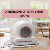 Litiera automata smart SHAW® ROZ pentru pisici, auto-curatare, sterilizare, aplicatie mobila, 9L