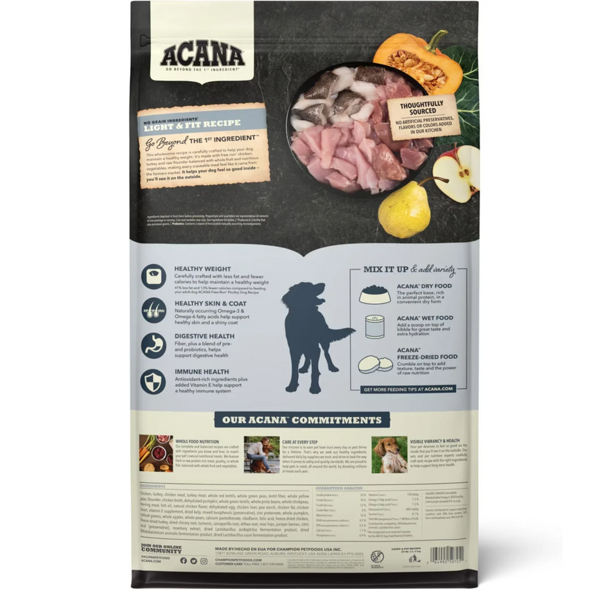 Hrana uscata premium fara cereale pentru caini supraponderali sau sterilizati - ACANA Dog Light & Fit 11.4 kg