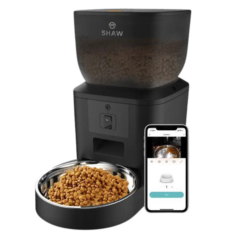 Hranitor automat smart SHAW® pentru caini si pisici cu camera reglabila, aplicatie mobila, 4L, programare hranire