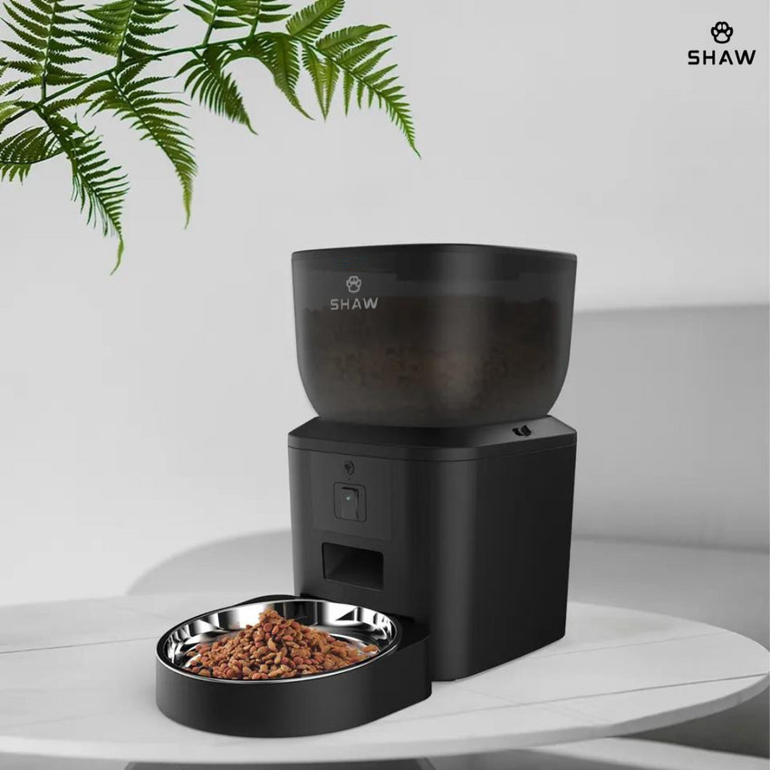 Hranitor automat smart SHAW® pentru caini si pisici cu camera reglabila, aplicatie mobila, 4L, programare hranire