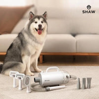 Uscator si aspirator cu perie 3 in 1, SHAW®, pentru caini si pisici, reglare temperatura, ioni negativi, 2000W, Alb
