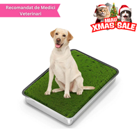 Litiera inox caini SHAW® cu grilaj si iarba artificiala, 50x70cm