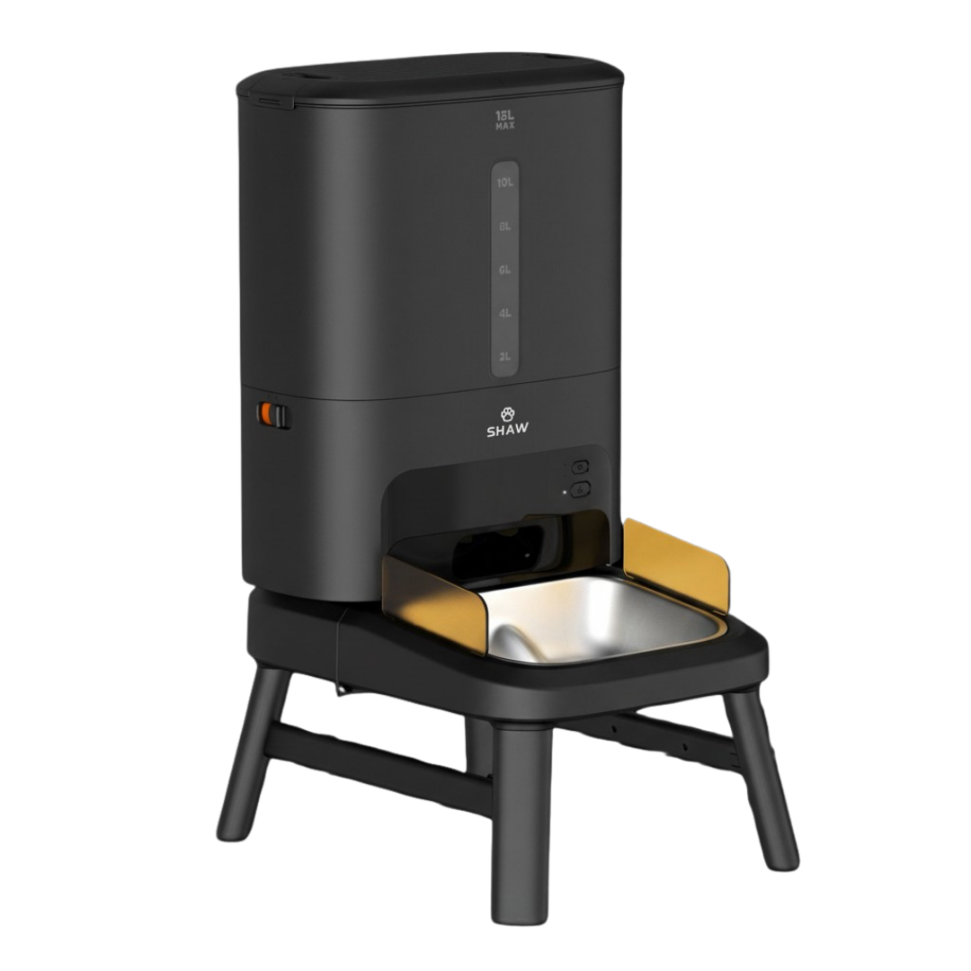 Hranitor automat smart SHAW® Titan pentru caini, aplicatie mobila, 15L, programare hranire, negru