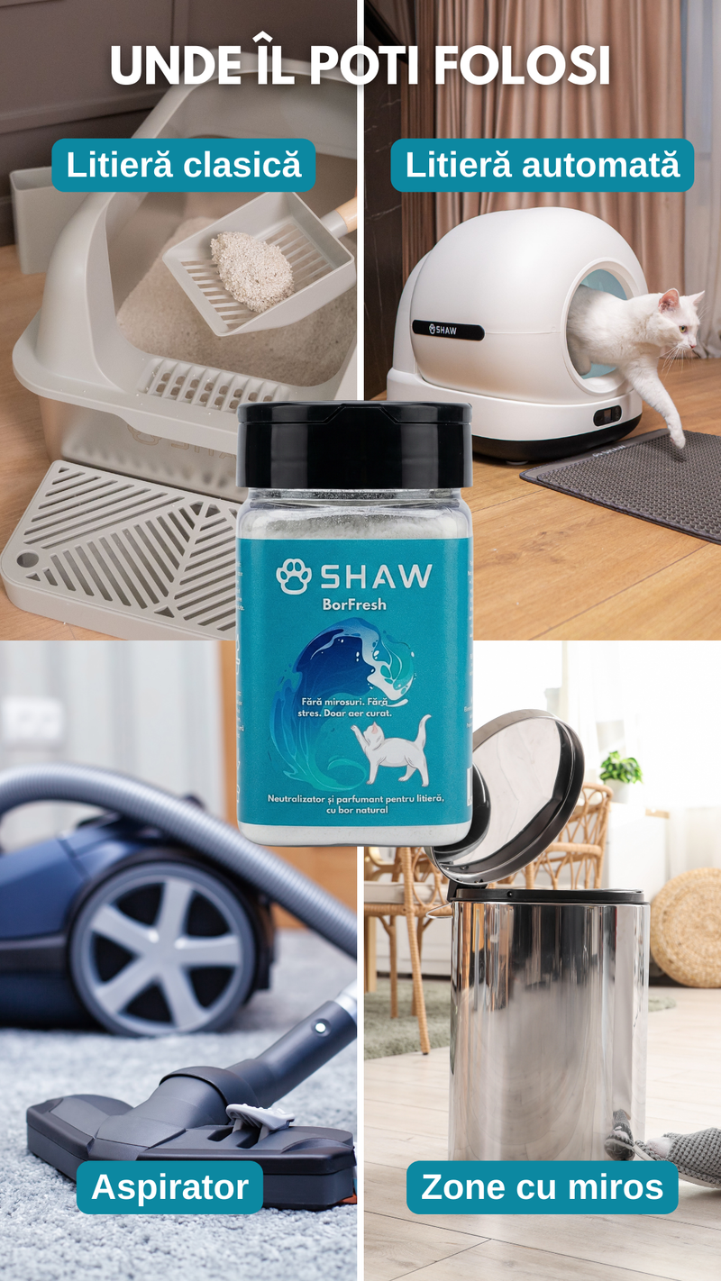 Parfumant si neutralizator de miros pentru litiera pisicii, SHAW Borfresh, cu bor natural