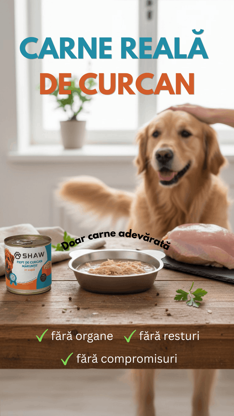 Hrană umedă premium pentru câini SHAW, Piept de Curcan Mărunțit în Supă, hrană completă, fără cereale, 200 g