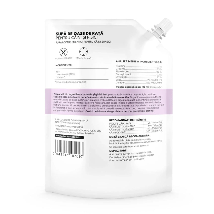 Supa de oase de rata pentru caini si pisici Doctor Totolici, cu dop resigilabil, 350ml