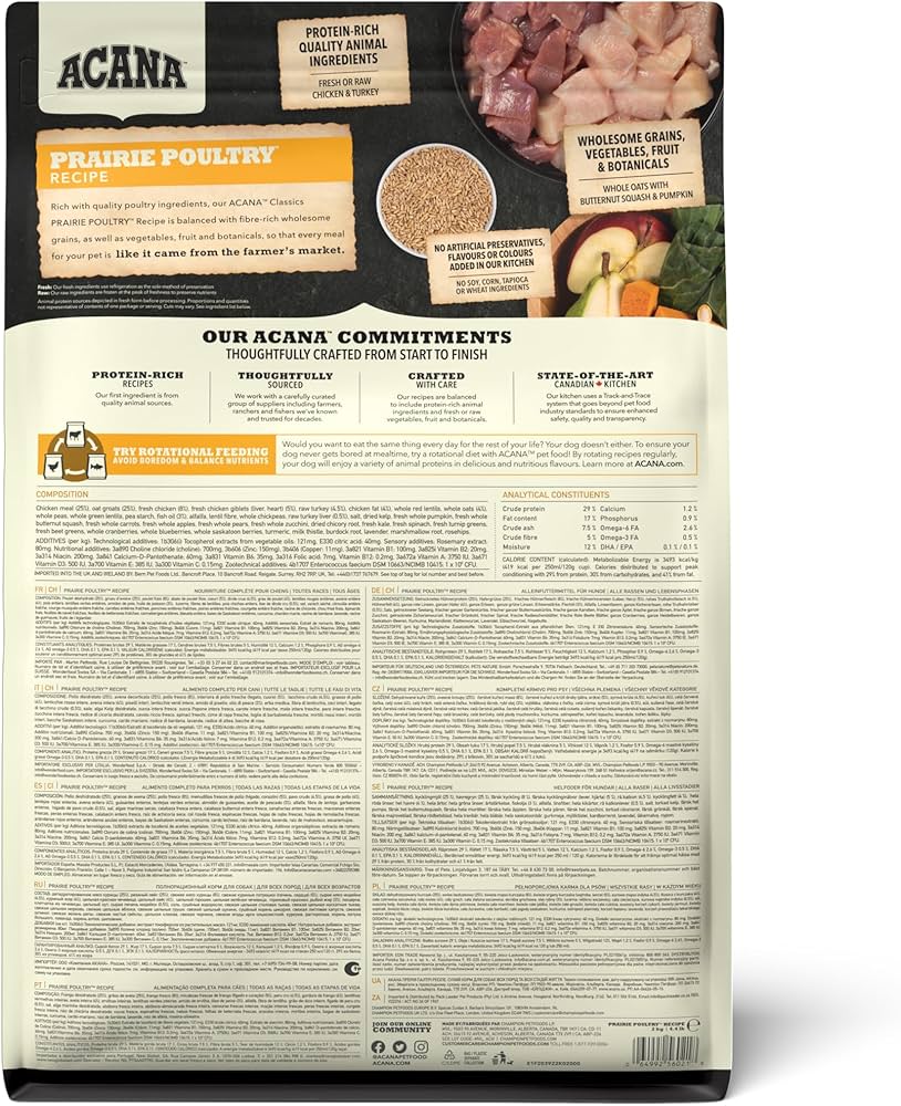 Hrana uscata pentru caini, cu pui si curcan, cu cereale, pentru toate taliile - ACANA Classic Prairie Poultry 14.5 kg